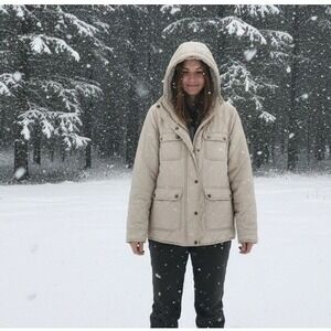 Altered State Cream Color Sherpa Lined Puffer Jacket  Front Zipper/Snap Closure.